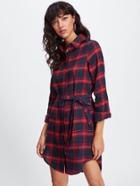 Shein Hidden Placket Dolphin Hem Check Shirt Dress
