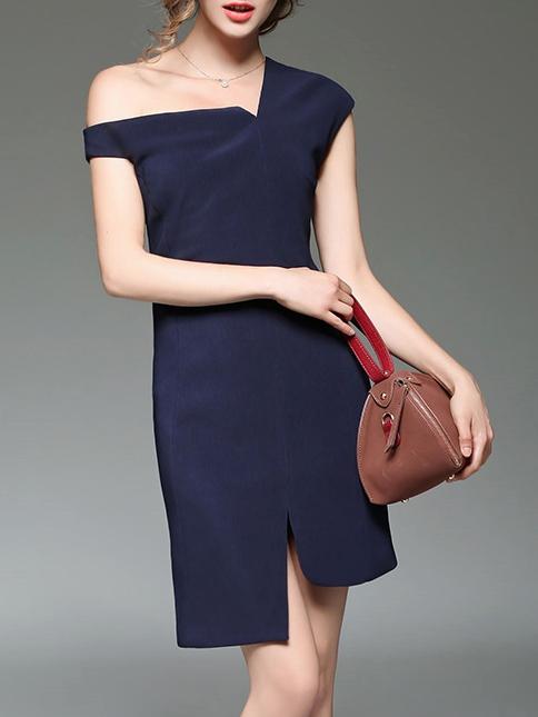 Shein Navy One Shoulder Split Asymmetric Dress