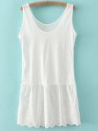 Shein White Round Neck Lace Hem Sleeveless Dress