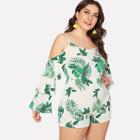 Shein Plus Tropical Print Layered Sleeve Romper