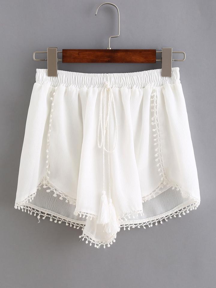 Shein Elastic Waist Drawstring Shorts With Pom Pom