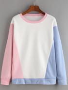 Shein Pink Long Sleeve Color Block Sweatshirt