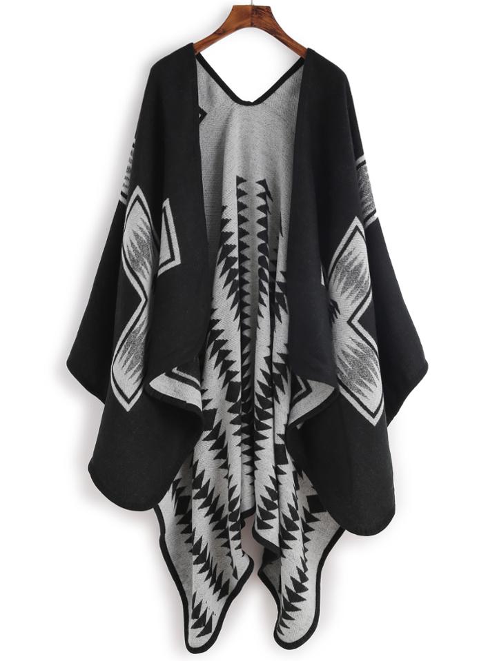 Shein Black Geometric Print Shawl Scarf