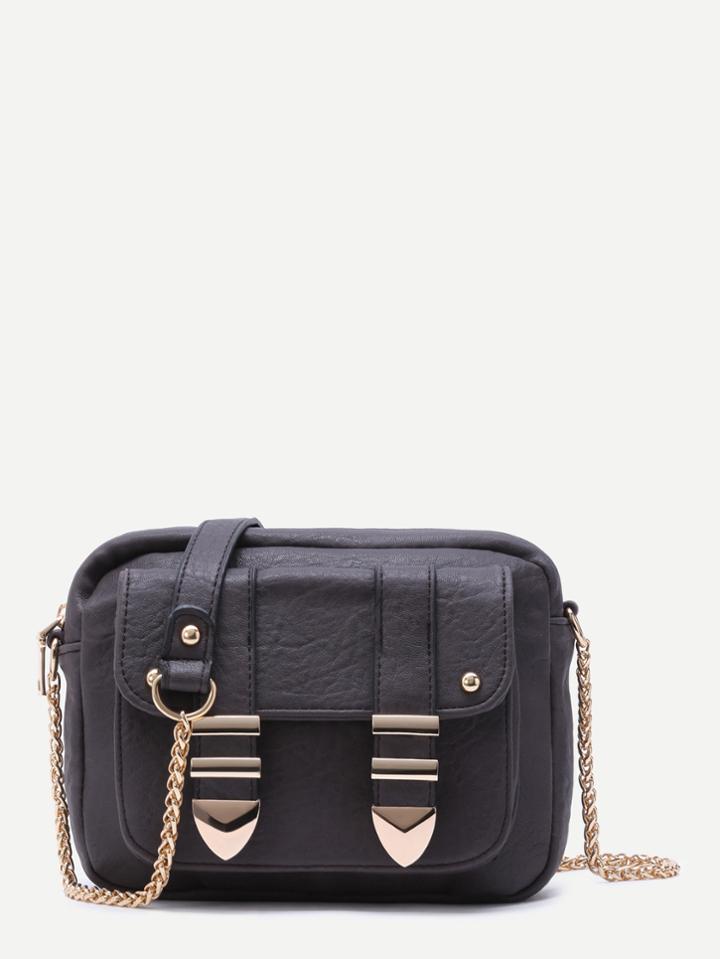 Shein Grey Front Pocket Faux Leather Crossbody Chain Bag