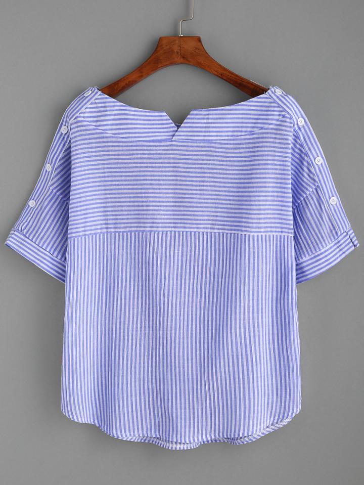 Shein Boat Neckline Striped Blouse With Buttons
