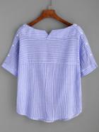 Shein Boat Neckline Striped Blouse With Buttons