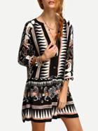 Shein Buttoned Front Tribal Print Drop Waist Dress
