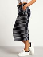 Shein Navy Drawstring Striped Slim Skirt