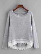 Shein Crochet Trim Dip Hem Heathered Tee