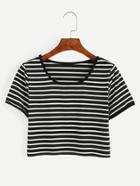 Shein Black And White Striped Crop T-shirt