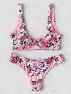 Shein Calico Print Knot Design Reversible Bikini Set