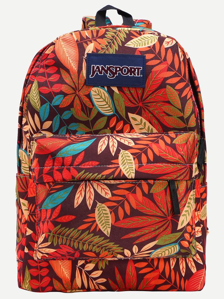 Shein Orange Leaf Print Canvas Backpack