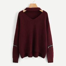 Shein Plus V Cut Zipper Up Sleeve Jumper