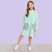 Shein Girls Solid Faux Fur Pocket Sweat Dress