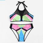 Shein Plus Colorblock Contrast Net Bikini Set
