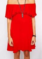 Rosewe Red Off The Shoulder Straight Dress