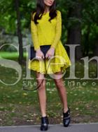 Shein Yellow Long Sleeve Crochet Lace Dress