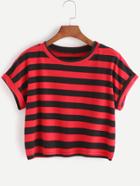 Shein Contrast Striped Dolman Sleeve Cuffed Crop T-shirt