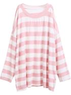 Shein Pink Striped Open Shoulder Side Split T-shirt