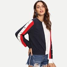 Shein Button Sleeve Color Block Sweatshirt