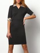 Shein Black Contrast Plaid Collar Slim Dress