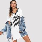 Shein Letter & Stripe Print Top