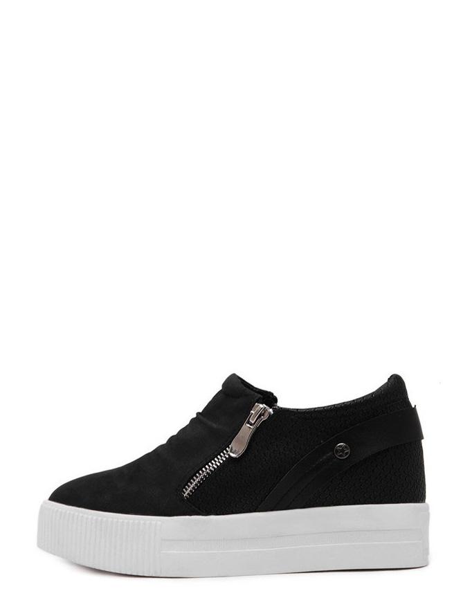 Shein Black Almond Toe Pleated Zipper Side Heighten Wedges