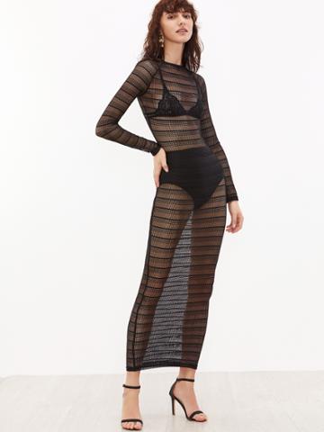 Shein See-through Sheer Striped Lace Dress