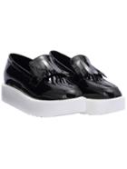 Shein Black Point Toe Pierced Fringed Thick-soled Shoes