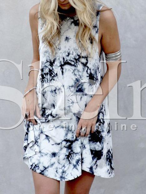 Shein Black Sleeveless Ink Print Smoke Dress