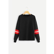 Shein Round Neck Striped Sleeve Sweatshirt