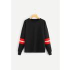 Shein Round Neck Striped Sleeve Sweatshirt
