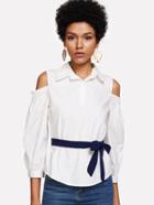 Shein Tie Waist Open Shoulder Shirt