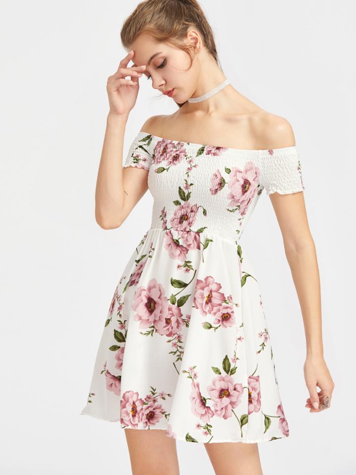 Shein Bardot Ditsy Print Smock Dress
