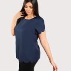 Shein Plus Tulip Sleeve Scallop Trim Keyhole Top