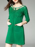 Shein Green Contrast Lace Pockets Dress