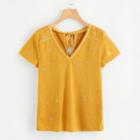 Shein Bow Tied Detail Leaf Embroidery Ribbed Tee
