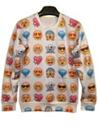 Shein White Long Sleeve Emoji Emoticonos Sweatshirt