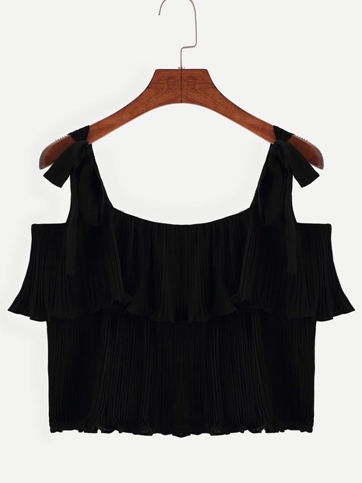 Shein Black Straps Pleated Shirt