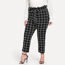 Shein Plus Ruffle Waist Belted Grid Pants