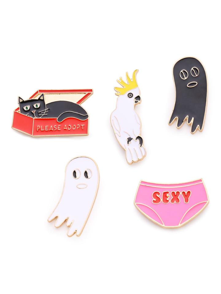 Shein Cat And Bird Design Brooch Set