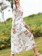 Shein White Flowers Floral A-line Maxi Dress