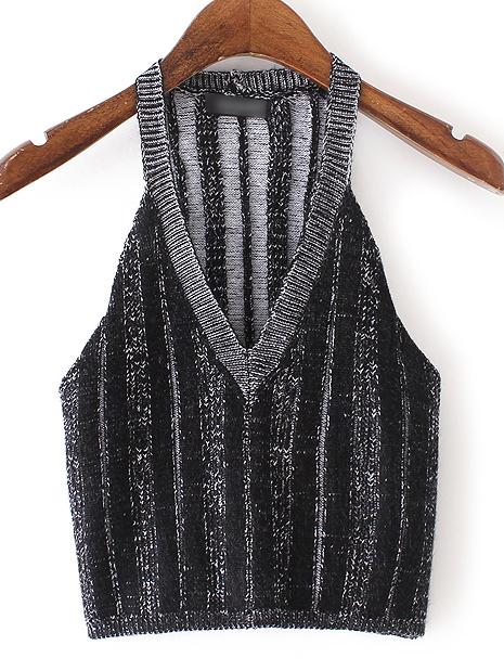 Shein Black V Neck Knit Tank Top