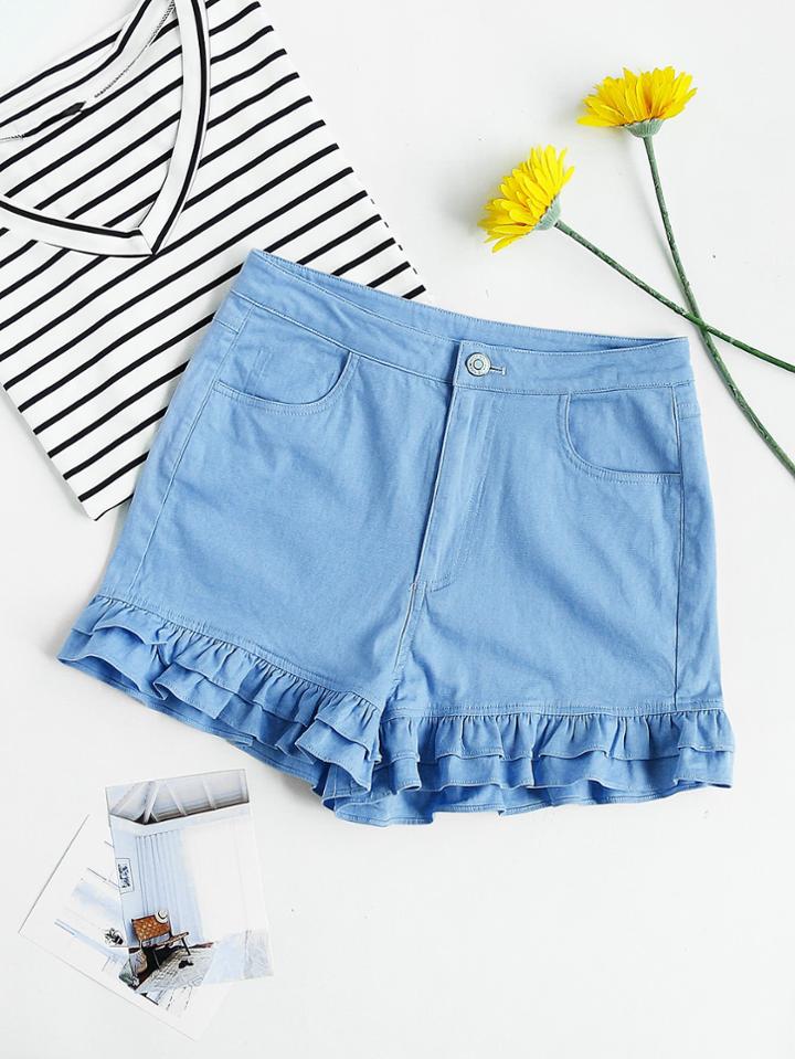 Shein Two Layer Ruffle Trim Zip Fly Shorts