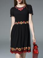 Shein Black Embroidered A-line Dress