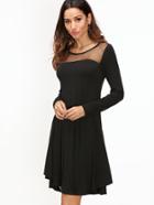Shein Black Contrast Sheer Mesh A-line Dress
