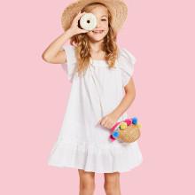 Shein Girls Flutter Sleeve Dot Embroidery Flounce Dress