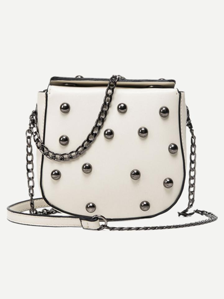 Shein White Faux Leather Studded Saddle Bag