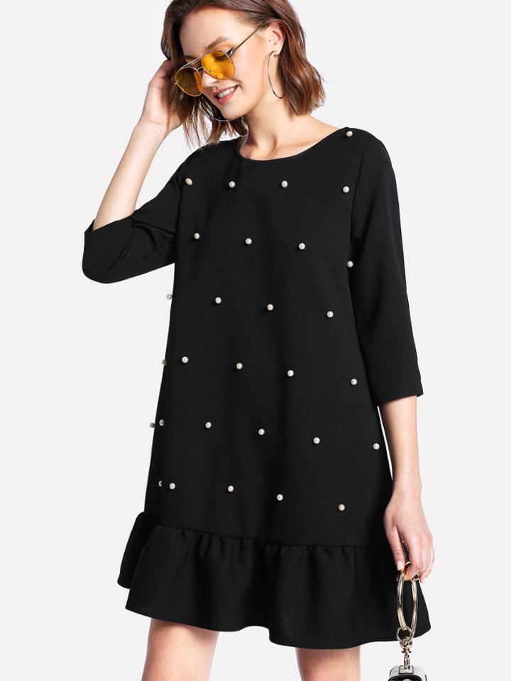 Shein Peal Embellished Ruffle Hem Dress