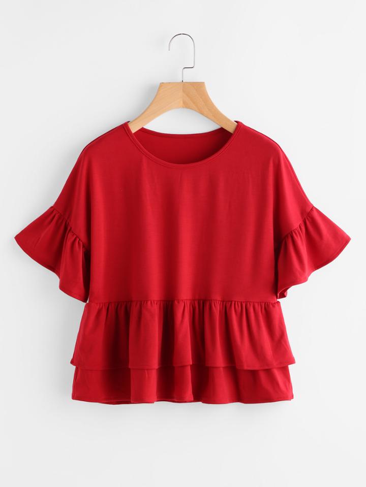 Shein Fluted Sleeve Tiered Frill Hem Tee